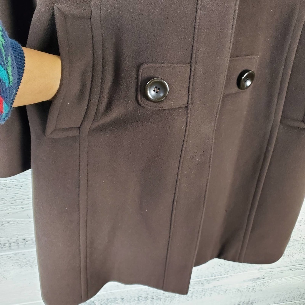 Kristen Blake Women Chocolate Lambswool Cashmere Blend Peacoat Long Coat Size 12 - Picture 3 of 14